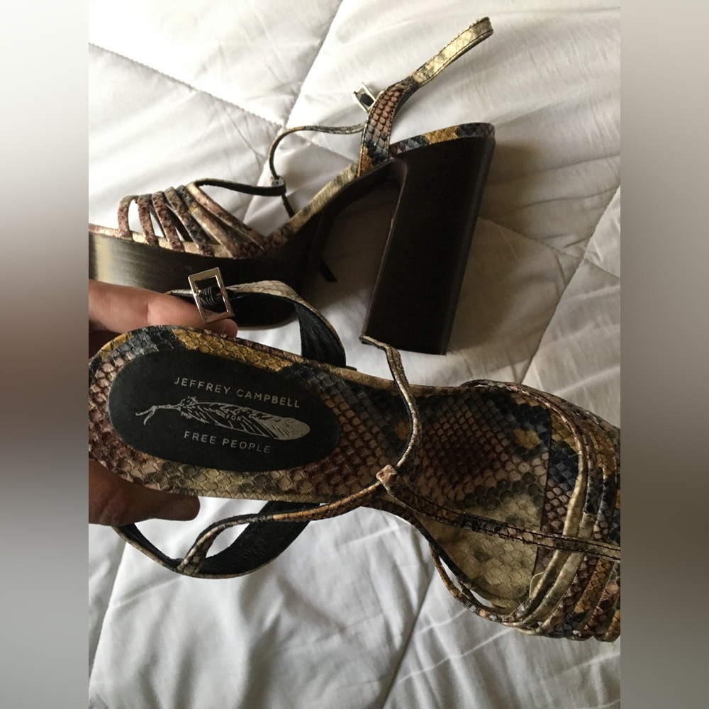 Jeffrey Campbell x Free People Platform Snakeskin 70s Strappy Block Heels 🐍 - Picture 13 of 14